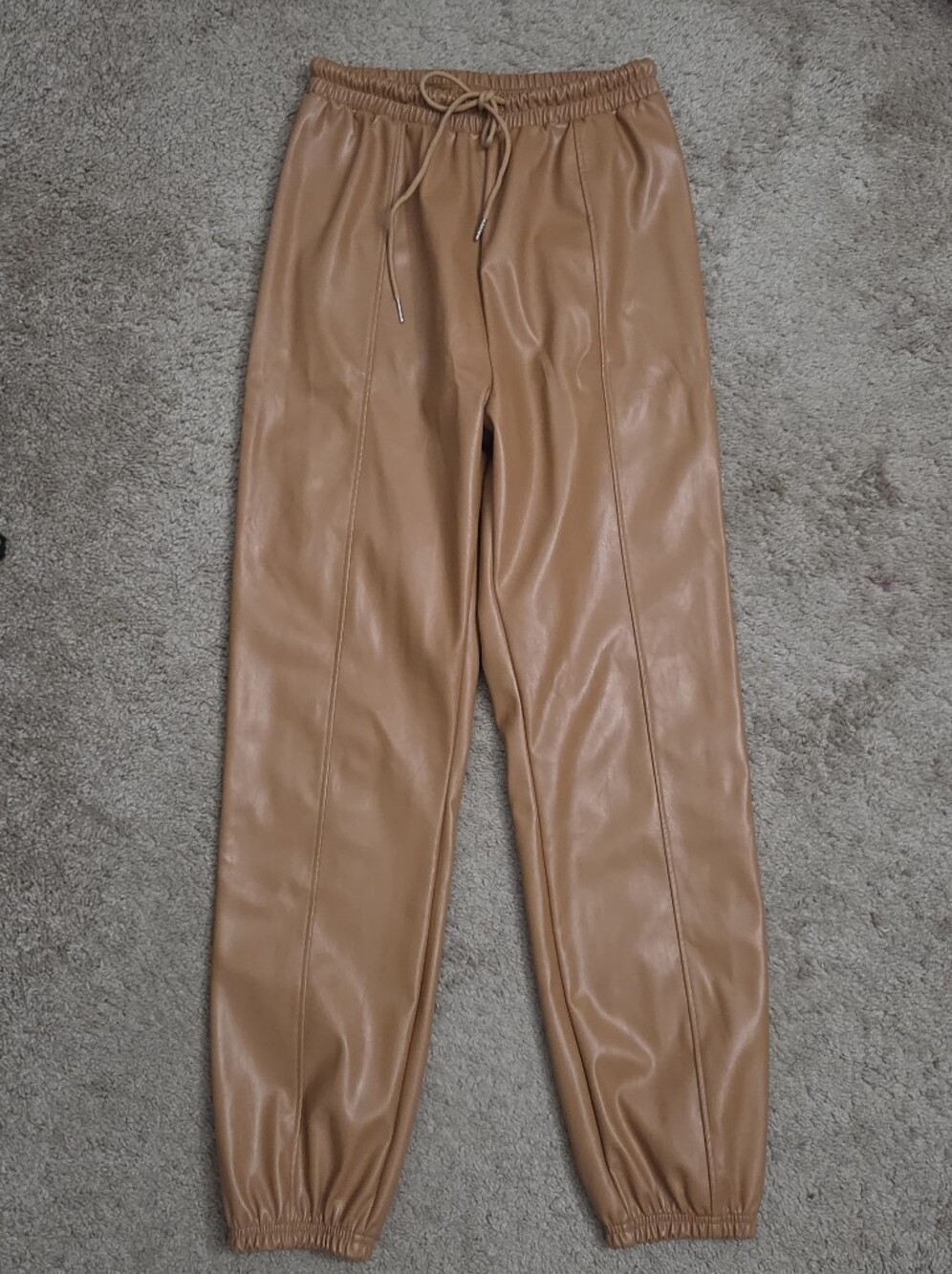 SHEIN Tan Faux Leather Jogger Pants